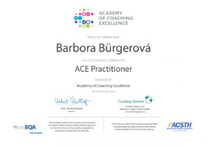 Barbora Burgerová, certifikát, ACE Practitioner