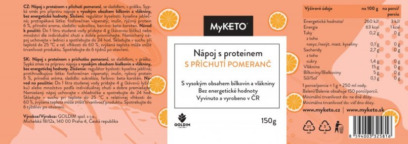 MyKETO nápoj s příchutí pomeranč, 150 g