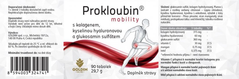PROKLOUBIN - Mobility, doplněk stravy, kloubní výživa, 90 kapslí, 29,7 g